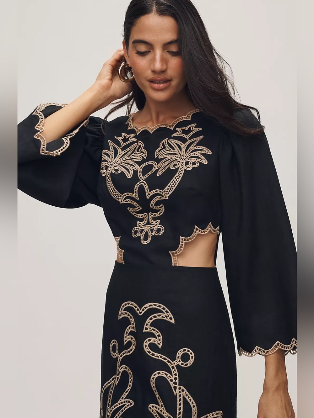 Farm Rio x Anthropologie Long-Sleeve Cutout Embroidered Midi Dress - Picture 2 of 3